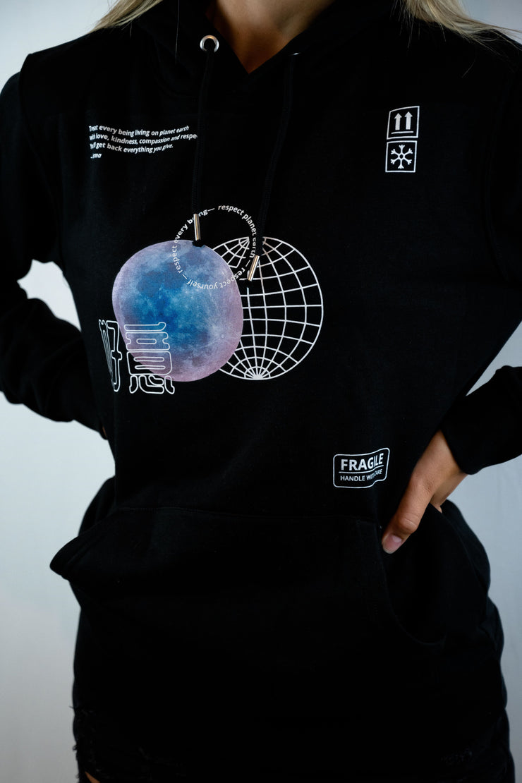 Space Premium Hoodie | Japanischer Blauer Planet | schwarz